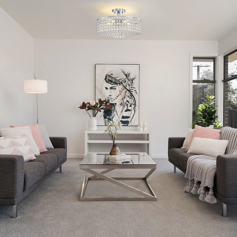 Modern 5 Light Mesh Crystal Shade Semi-Flush Mount Ceiling Light - Dia.15.75-in