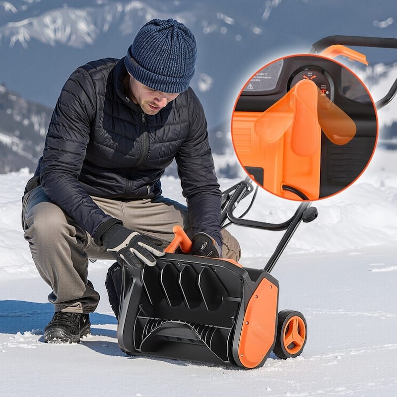Black-Orange Electric 1500W Snow Shovel with 17in Clearing Width - 39.4 × 17.7 × 39.4 in