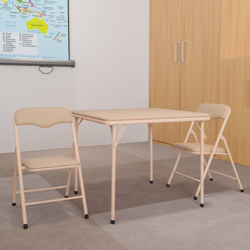 Kids Colorful 3 Piece Folding Table and Chair Set - Tan