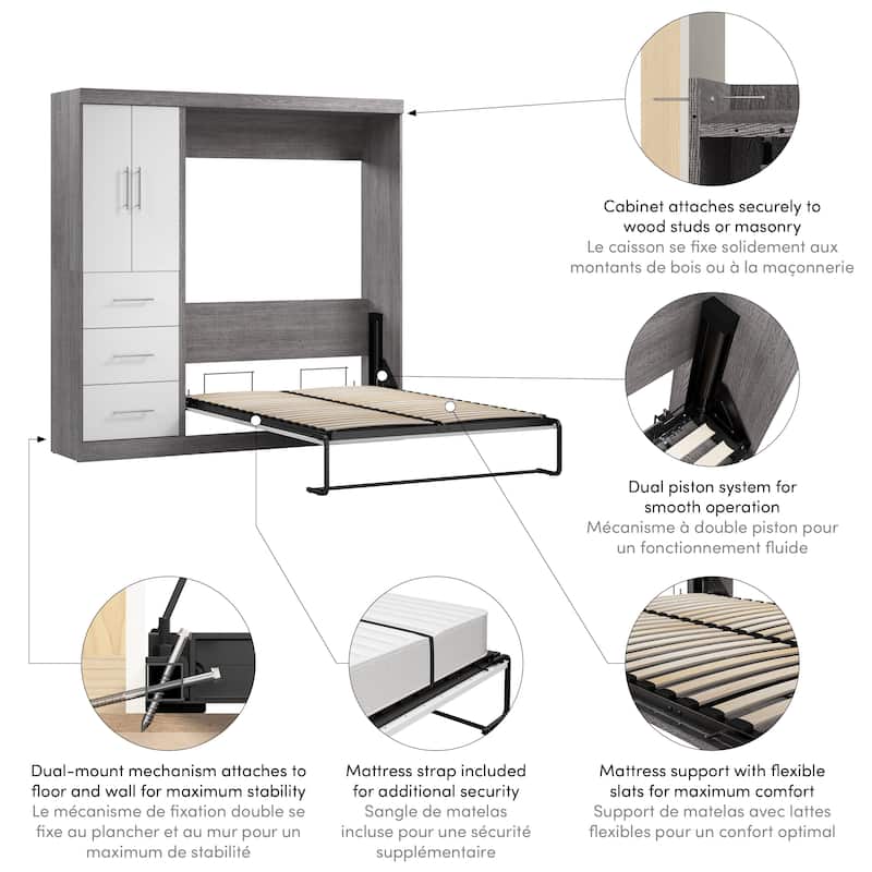 Nebula Full Murphy Bed with Wardrobe (84W) by Bestar