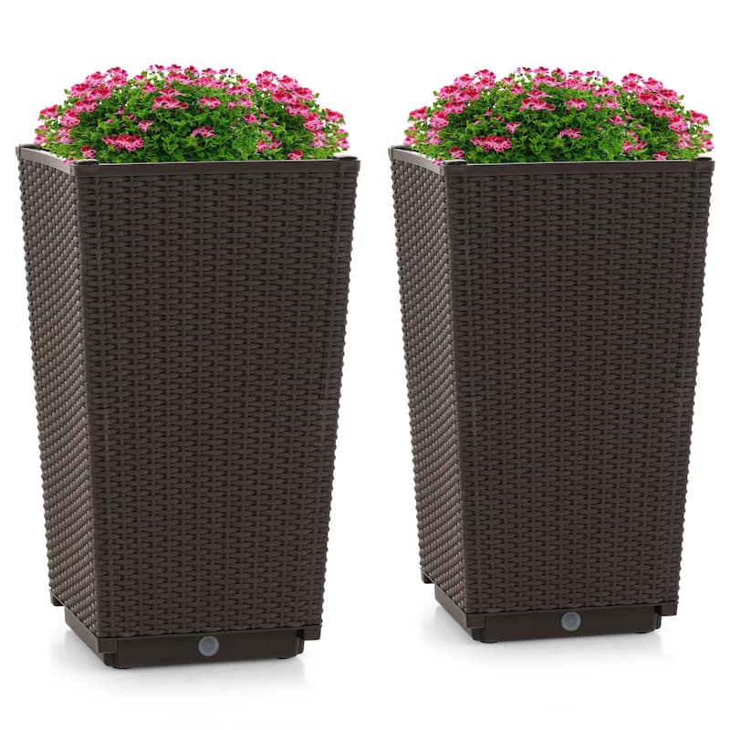 2PCS Outdoor Wicker Flower Pot 22.5''Tall Planters Black/Coffee - Brown