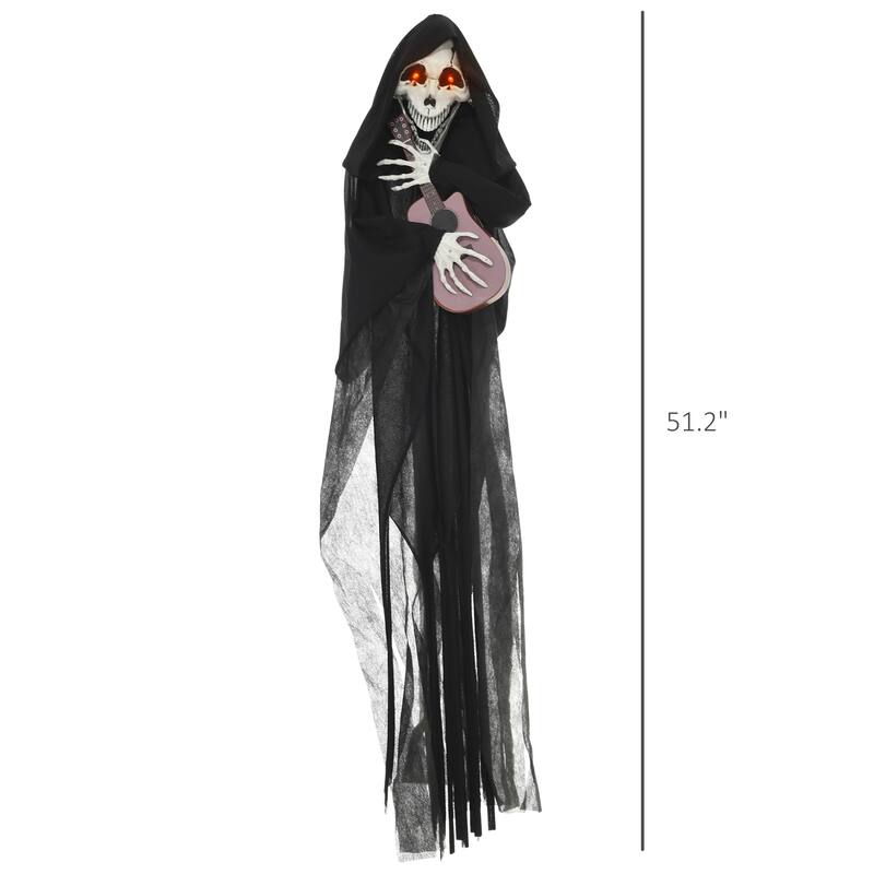 4.3' Outdoor Halloween Decoration Animatronic Guitar playing Grim Reaper Sound Motion Activated Light Up Eyes Guitar Music