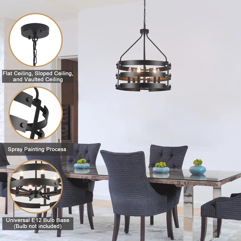 6-light Farmhouse Circle Foyer Pendant Light Hanging Island Chandelier for Dining Room