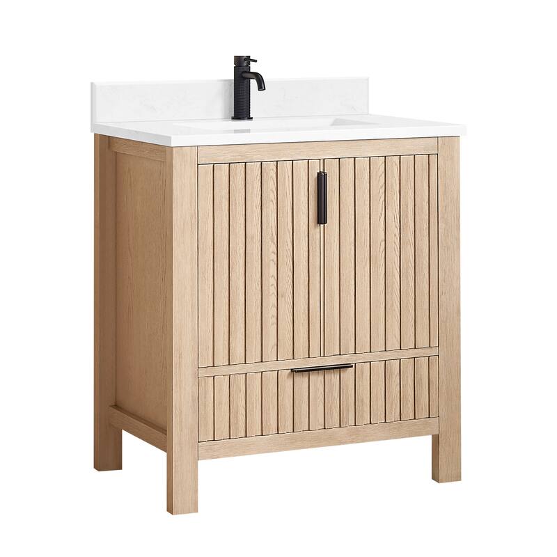 Shenzhen Bath Vanity with Composite Stone Top without Mirror - 30" - Aged Natural Oak