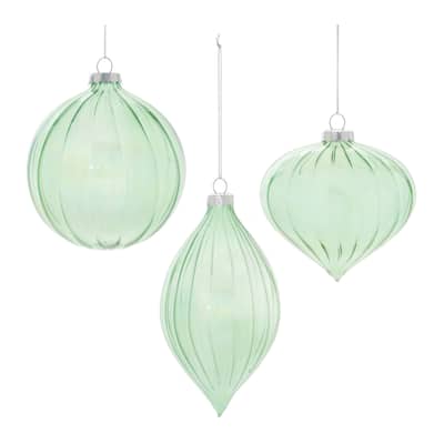 Iridescent Ribbed Glass Ornament (Set of 6) - N/A