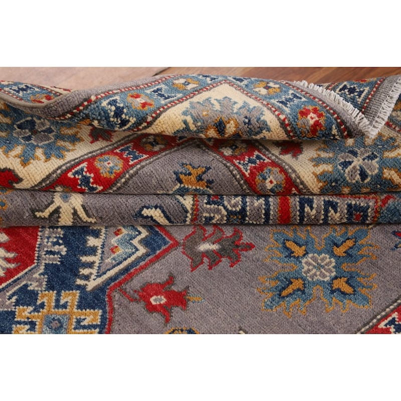 Gray Traditional / Geometric Kazak Rug Hand-Knotted Wool Carpet - 4'11" x 7'2"