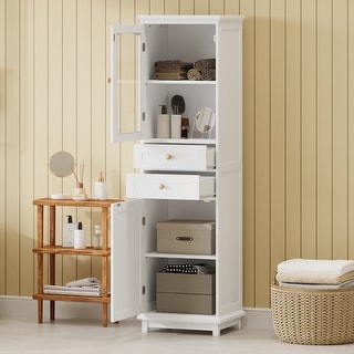 Tall Bathroom Storage Cabinet with Glass Doors