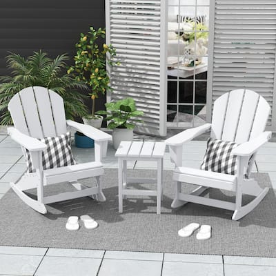 Polytrends Laguna Hdpe All Weather Outdoor Patio Rocking Chairs With Side Table (3-Piece Set)
