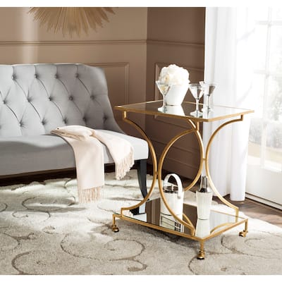 SAFAVIEH Ignatius Gold/ Mirror Top Bar Cart - 26" x 19.1" x 31.1"