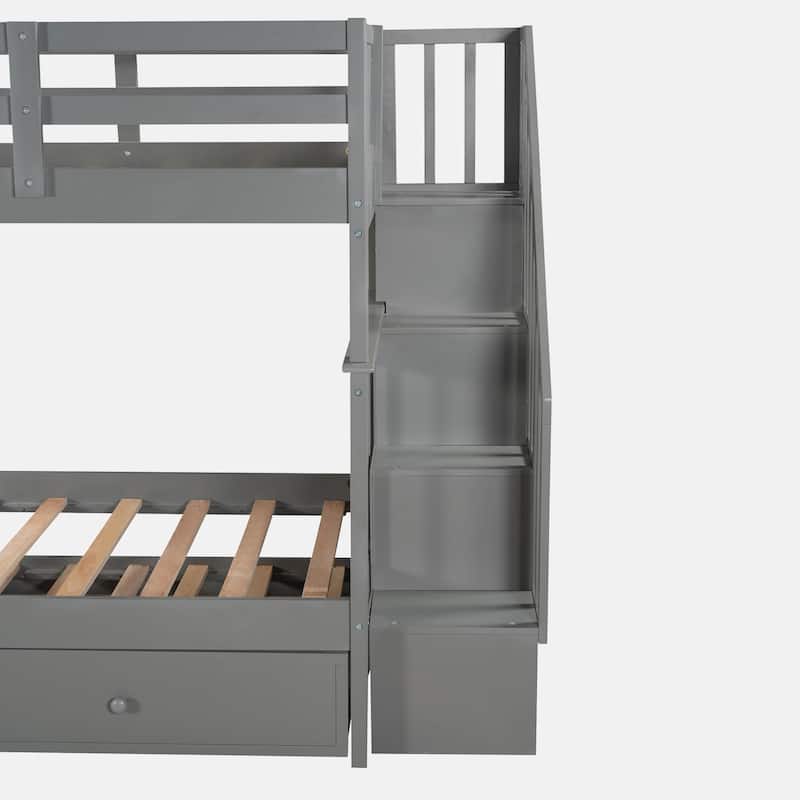 Stairway Twin-Over-Twin Bunk Bed with Twin size Trundle for Bedroom