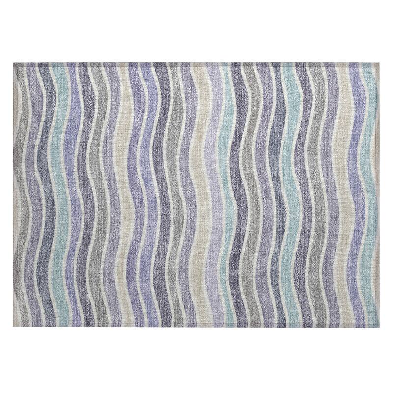 Machine Washable Indoor/ Outdoor Contemporary Stripe Chantille Rug