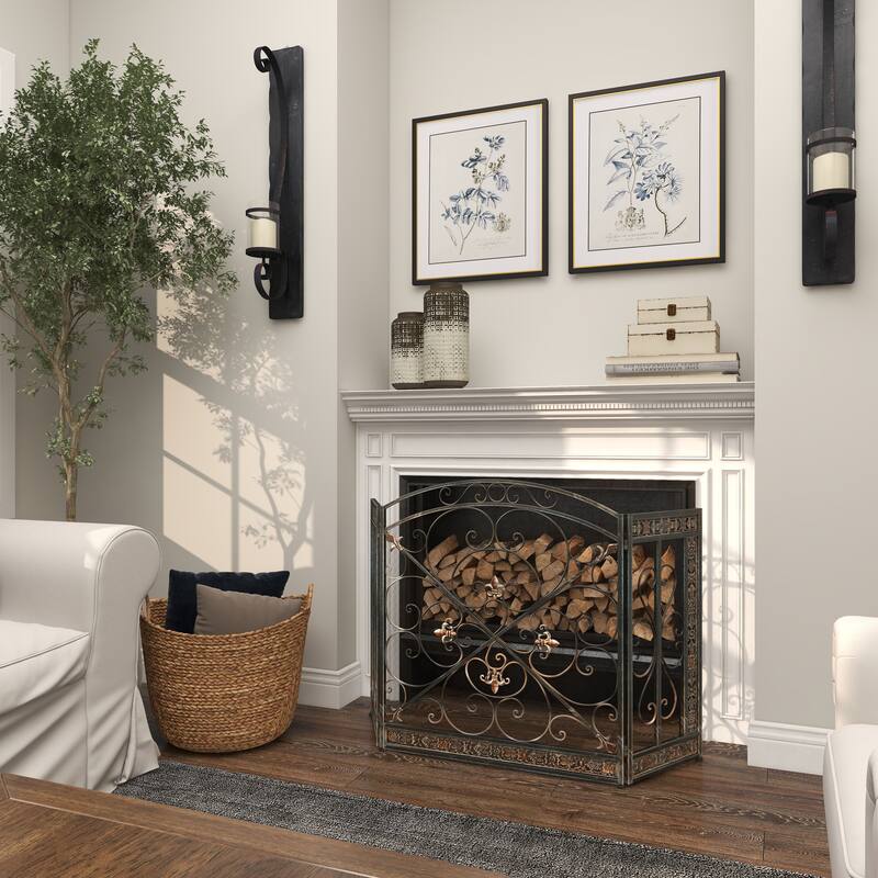 Green Metal Fireplace Screen