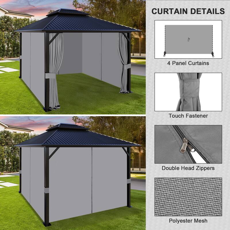 Aoodor 10' x 10' Gazebo Curtain Set，Curtain Only