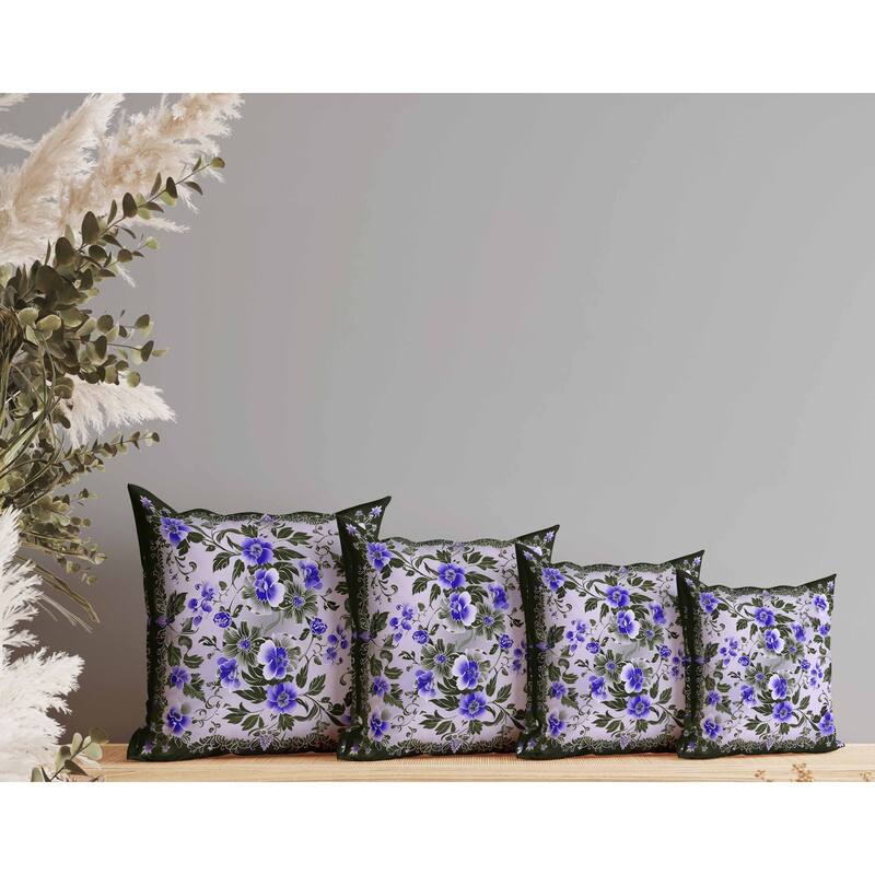 Flower Hub Faux Suede Reversible Throw Pillow Blue and Olive