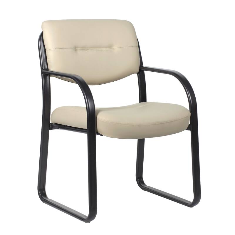 Kate Guest Armchair with Sled Base, Steel Frame, Beige Faux Leather