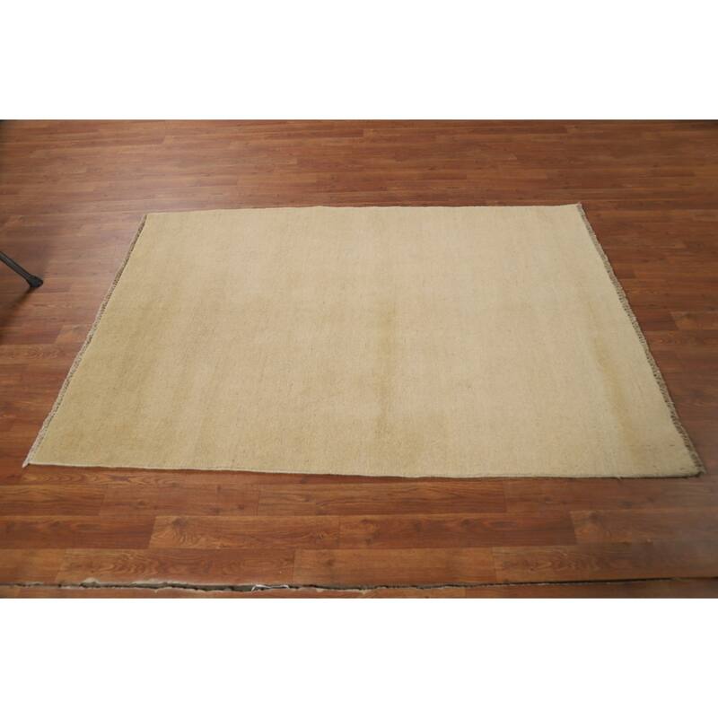 Beige Gabbeh Modern Rug Hand-Knotted Wool Carpet - 3'10"x 5'8"