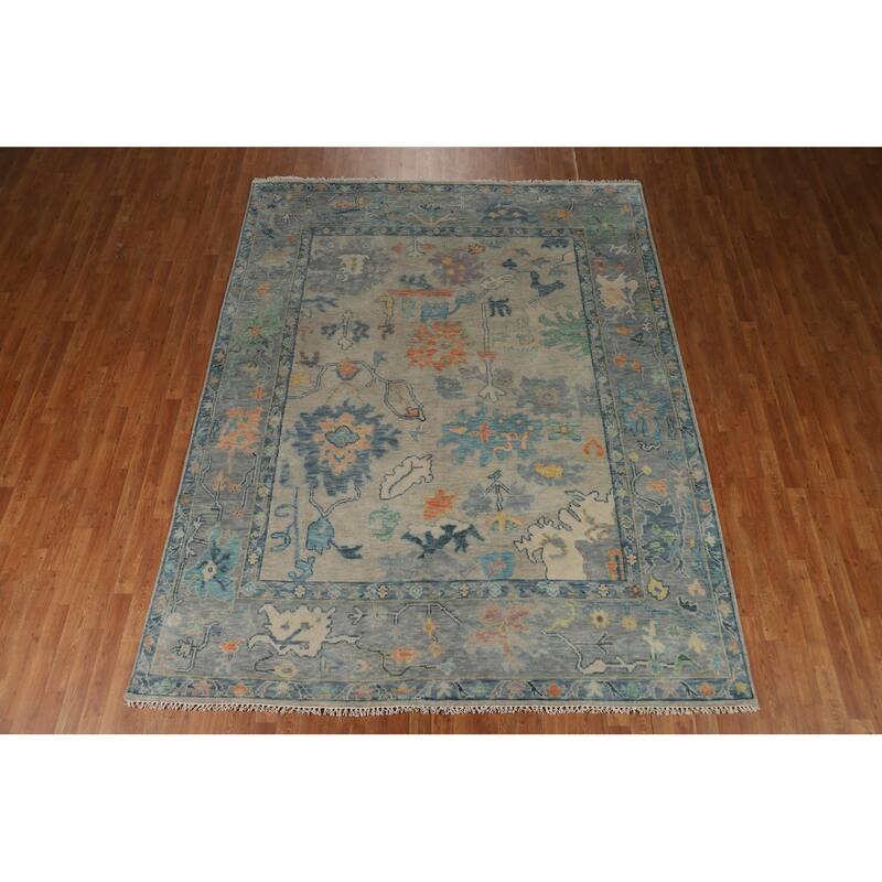 All-Over Oushak Indian Area Rug Hand-Knotted Wool Carpet - 7'10"x 10'0"