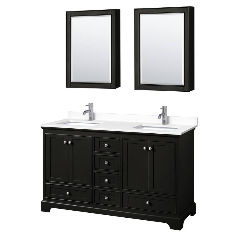 Wyndham Collection Deborah 60" Free Standing Double Basin Vanity Set - Dark Espresso / White Cultured Marble Top /