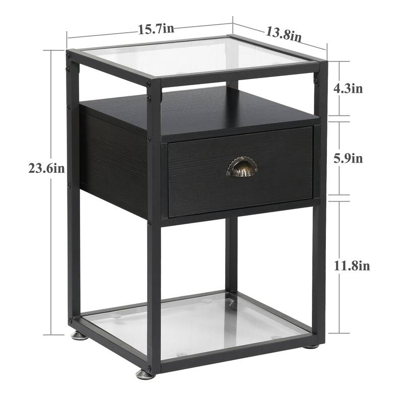 Nightstands for Small Spaces, Modern End Tables with Glass Top, Side Tables with Drawers