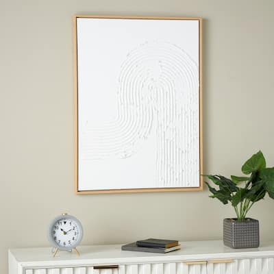 White Canvas Abstract Framed Wall Art with Brown Frame