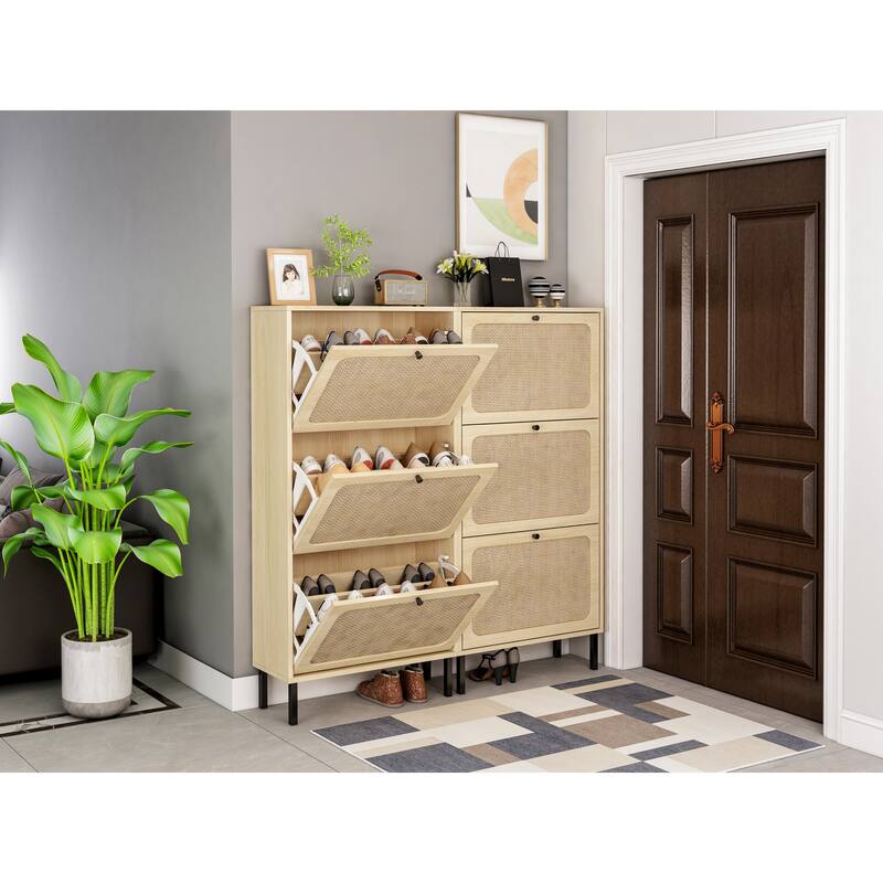3 Door Shoe Rack, Freestanding Modern Shoe Storage Cabinet, for Entryway