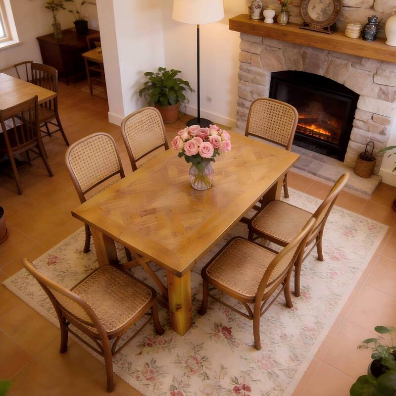 63-Inch Dining Table for 4-6, Farmhouse Solid Fir Wood Kitchen Table