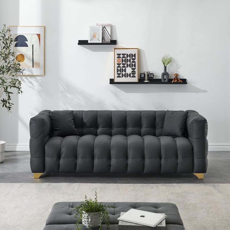 80" American Body Structure Deep Seat Sofa Technology Cloth 3 Seater Couch with Waterproof, Stain-proof and Anti-cat Paw - Black