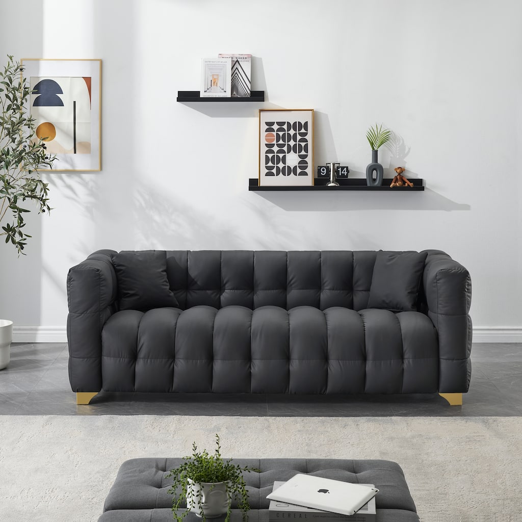 80-inch Long, 29-inch Wide, 28-inch High Black Polyester Blend 3-Seat Sofa with Multiple Features