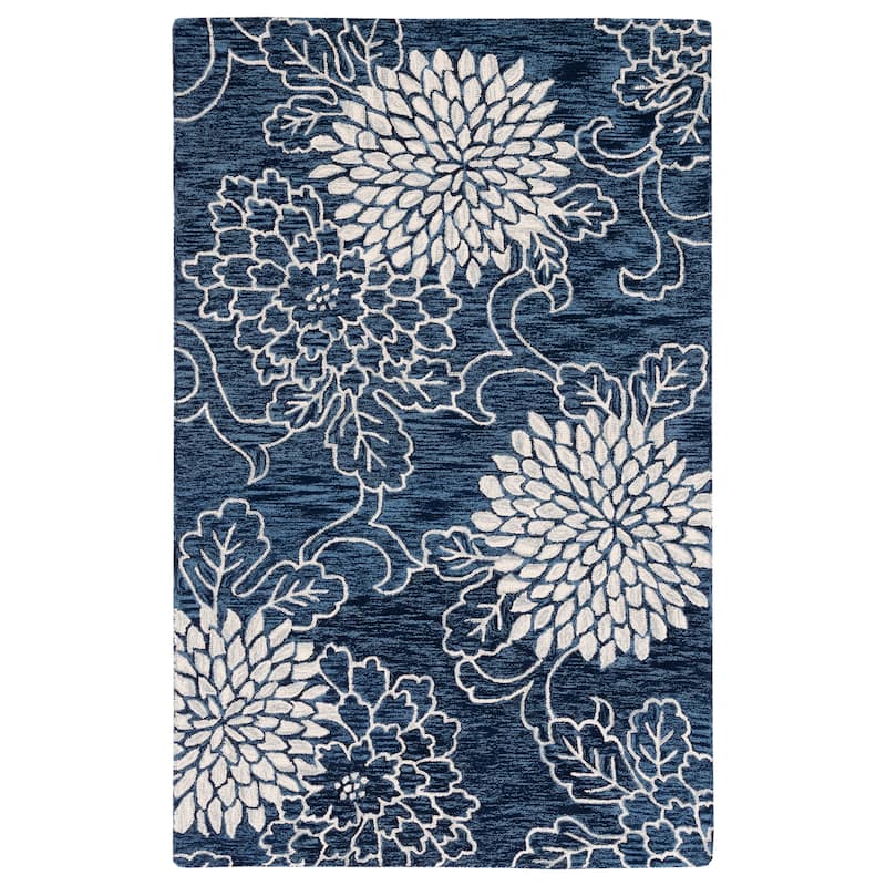 SAFAVIEH Handmade Jardin Ketevan Floral Wool Rug - 6' Square - Navy/Ivory
