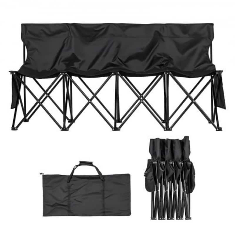 Foldable Team Bench with 600D Oxford Fabric Sturdy Iron Frame for Sports and Outdoor Use - Black-4 Seat