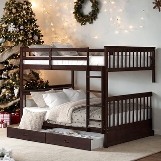 Full-Over-Full Bunk Bed with Ladders and 2 Storage Drawers, Espresso