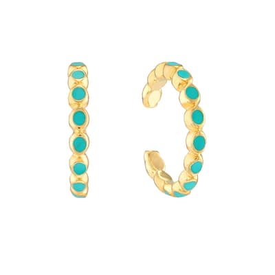 Curata 14k Yellow Gold Simulated Turquoise Enamel Earrings Cuff