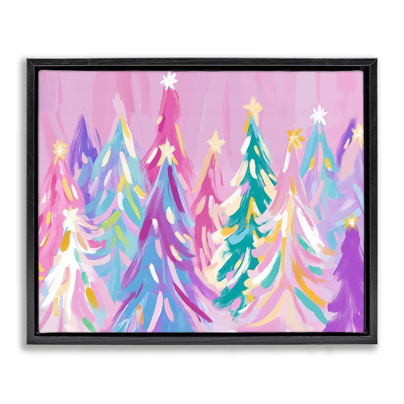 Stupell Pastel Christmas Trees Abstraction Framed Floater Canvas Wall Art Design By Arlington Prints - 31 x 25 - Black