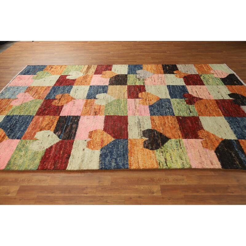 Checkered Moroccan Oriental Area Rug Handmade Bedroom Wool Carpet - 6'11" x 10'0"