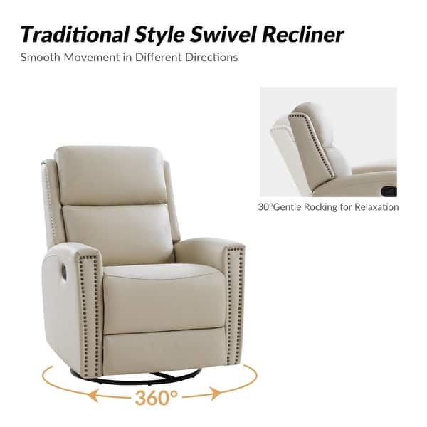 dimension image slide 7 of 12, Fiacro 30.31" Genuine Leather Wingback Swivel Rocker Recliner with Nailhead Trim