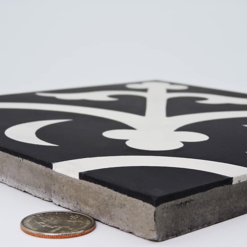 Nador Handmade Cement Tile, 8''x8'', Black-White ( Morocco)