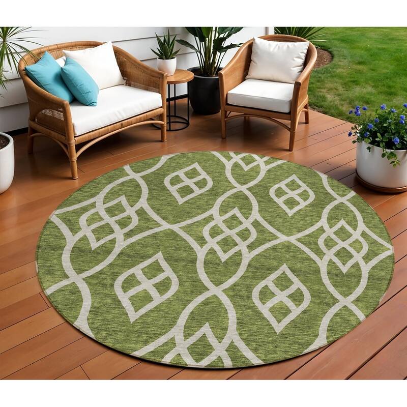 HomeRoots Trellis Transitional Rectangle Outdoor Rug - 8' Round