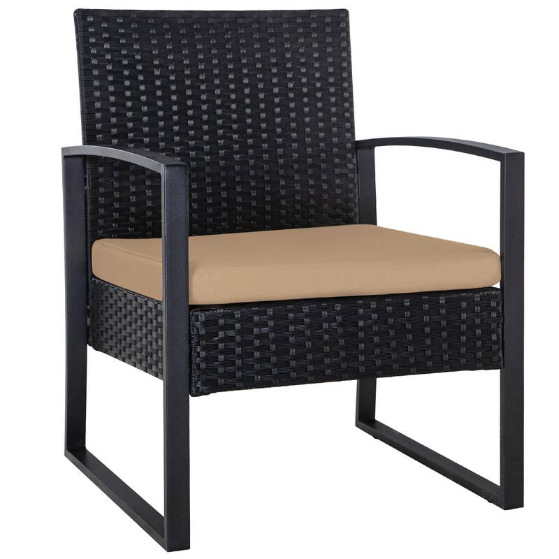 Rattan Wicker Patio Chat Set Outdoor Table and Chairs with Cushions - set of 3