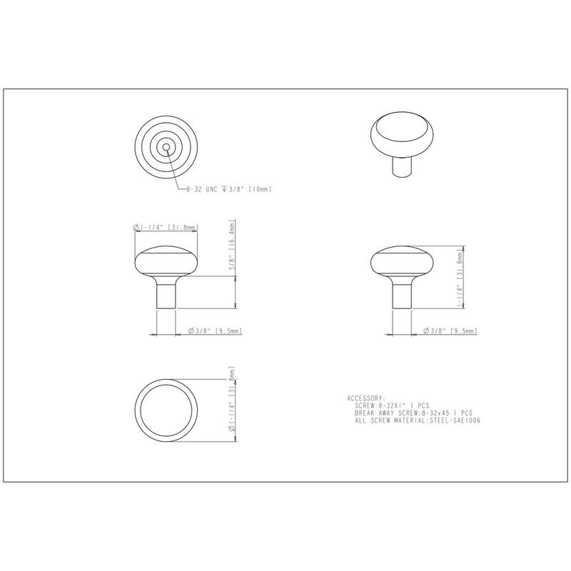 Jeffrey Alexander 329 Loxley 1-1/4" Mushroom Round Smooth Cabinet Knob