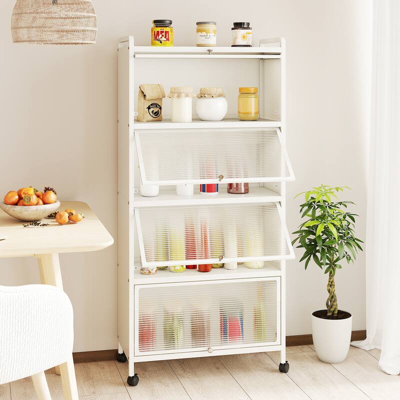 Metal Pantry Storage Cabinet with Flip Doors, Shelves and Casters - 28" x 13" x 62"