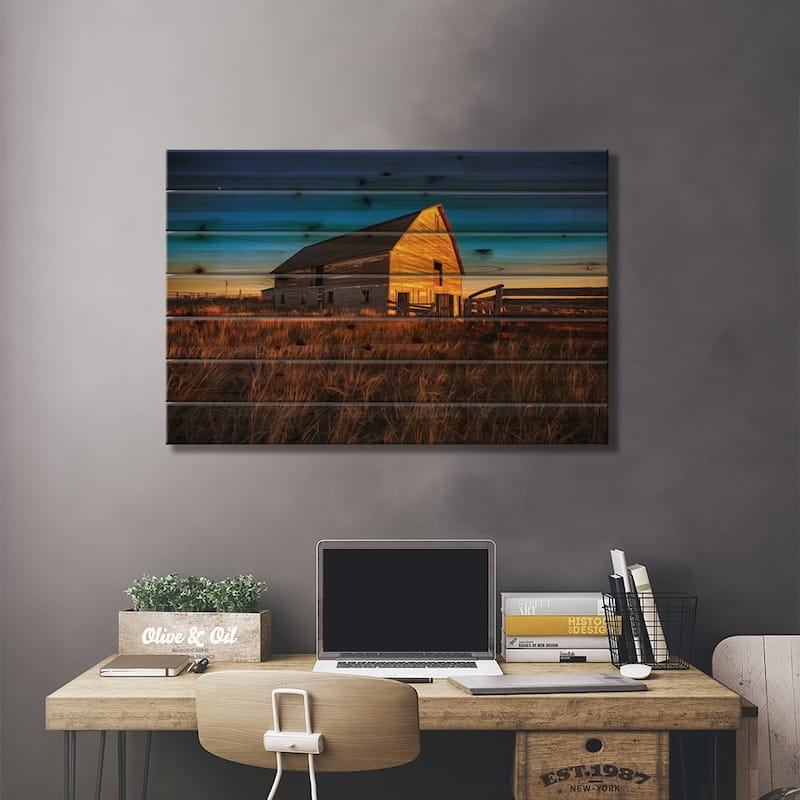 Barnyard Sunset Print On Wood by Christopher Thomas - Multi-Color