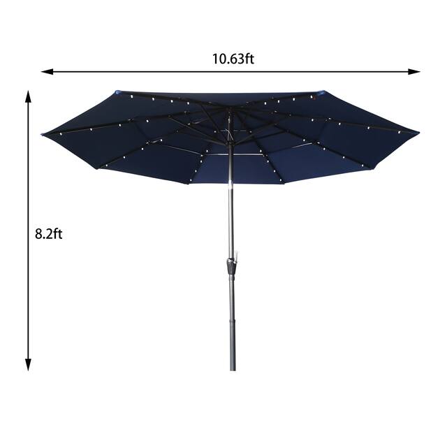11FT Solar LED Lighted Patio Umbrella with 8 Ribs