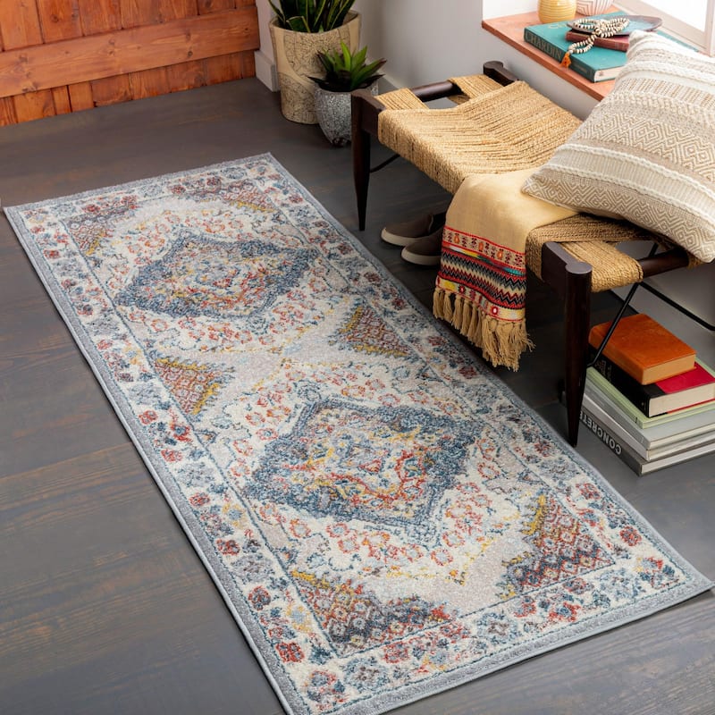 Livabliss Ankara Updated Traditional Medallion Area Rug - Grey - 2' 7" x 10'