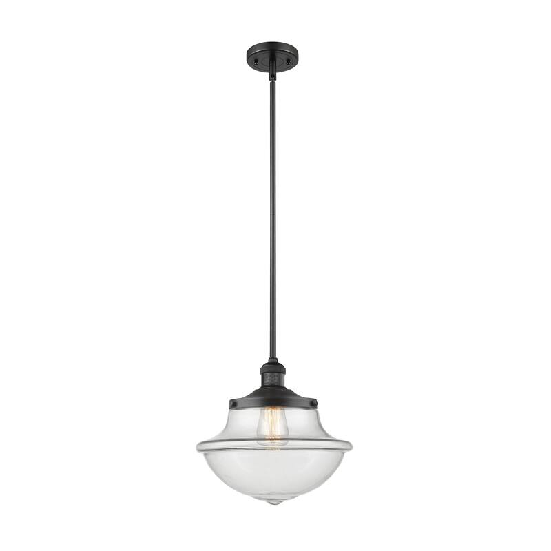 Innovations Lighting Franklin Restoration Oxford - 1 Light 12" Stem Hung Mini Pendant - Clear/Matte Black
