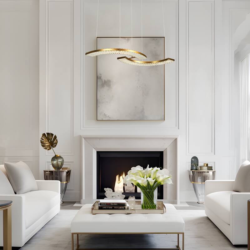 Modern Glam 1-Light LED Crystal Chandeliers Island Lights for Kitchen Island - W 40.4" x H 2" x D 16.1"