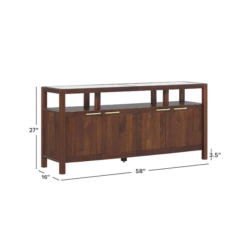 Walker Edison Modern Solid Wood 58" TV Stand with Glass Top