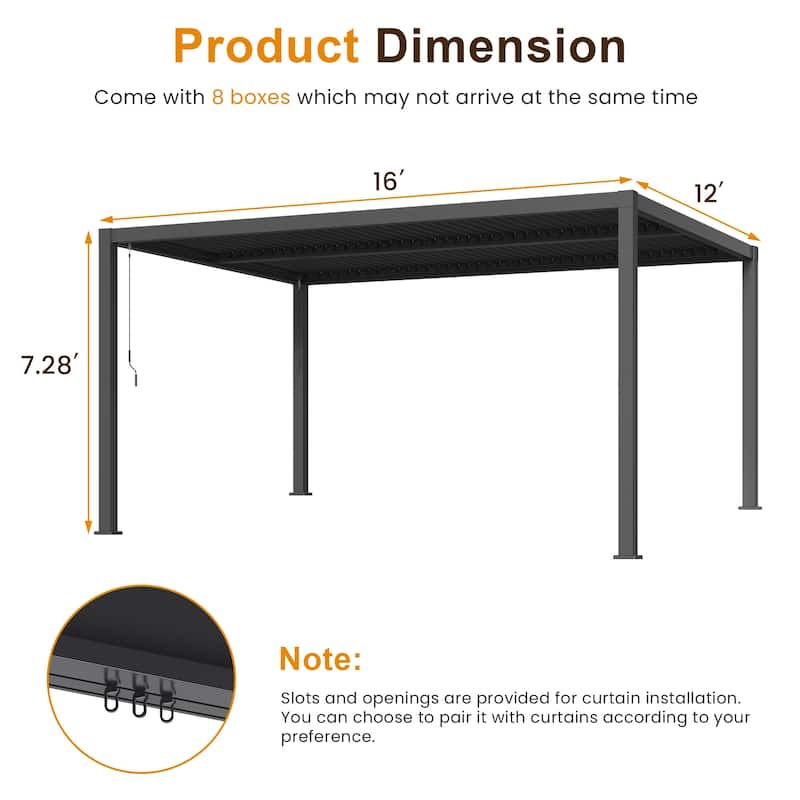 12' x 16' Aluminum Pergola with Adjustable Louvered Roof