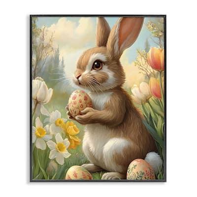 Stupell Easter Bunny with Painted Eggs Framed Giclee Art Design By Franklyn Gregory