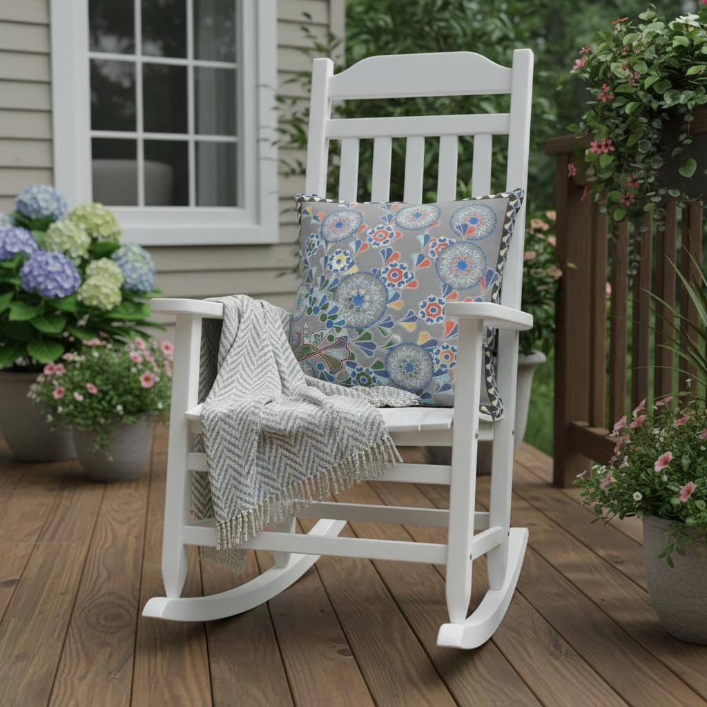 HomeRoots 26" x 26" Gray Peacock Blown Seam Floral Indoor Outdoor Throw Pillow - 26.00' X '5.00' X '26.00