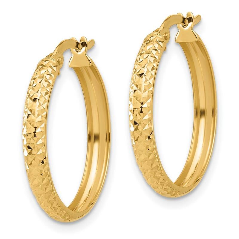 Curata 14k Yellow Gold Polished and Sparkle Cut Hoop Earrings - 23.5x22mm